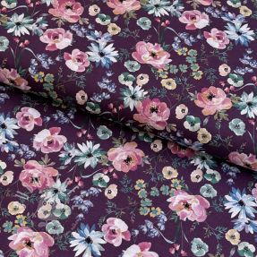 Baumwollstoff Flowers Anabell dark purple digital print