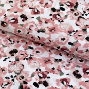 Viskosestoff POPLIN STRETCH Flowers white digital print