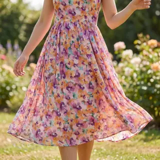 Viskosestoff LUREX Flowers purple orange digital print