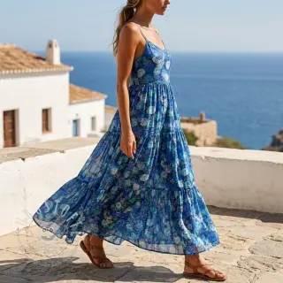 Viskosestoff RAYON POPLIN Flower sea design B