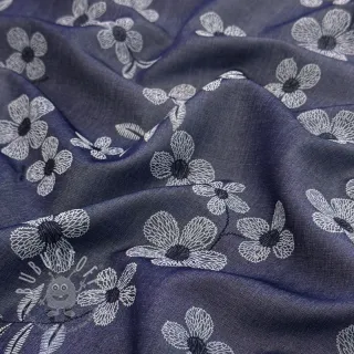 Baumwollstoff JEANS Chambre LUXURY JACQUARD Flowers dark blue
