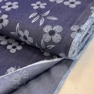 Baumwollstoff JEANS Chambre LUXURY JACQUARD Flowers dark blue