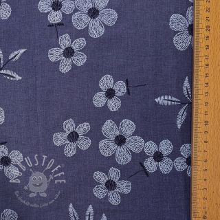 Baumwollstoff JEANS Chambre LUXURY JACQUARD Flowers dark blue