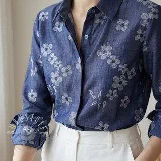 Baumwollstoff JEANS Chambre LUXURY JACQUARD Flowers dark blue