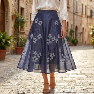 Baumwollstoff JEANS Chambre LUXURY JACQUARD Flowers dark blue