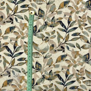 Jersey Baumwoll-Leinen Leaves old green ochre digital print
