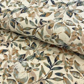 Jersey Baumwoll-Leinen Leaves old green ochre digital print