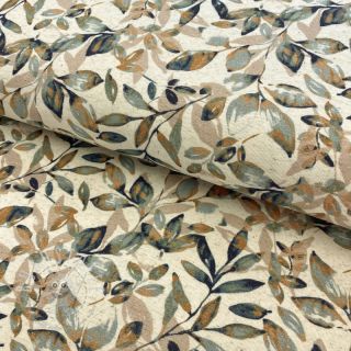 Jersey Baumwoll-Leinen Leaves old green ochre digital print