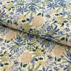 Jersey Baumwoll-Leinen Flowers ecru blue digital print