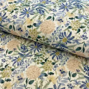 Jersey Baumwoll-Leinen Flowers ecru blue digital print