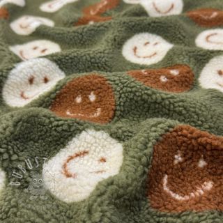 Mantelstoff TEDDY JACQUARD Happy faces green