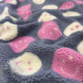 Mantelstoff TEDDY JACQUARD Happy faces jeans