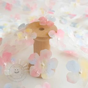 Feintüll RETRO Flowers light blue