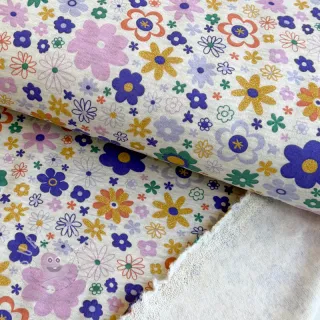 Sweat kuschel Glitter flowers ecru melange