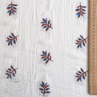 Double gauze/musselin EMBROIDERY Leaves white