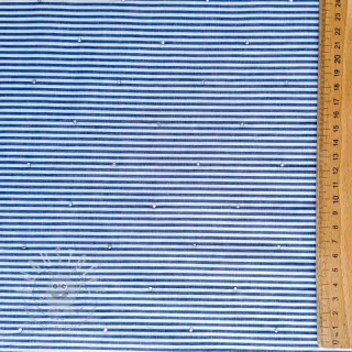 Baumwollstoff YARN DYED Stripes with studs blue
