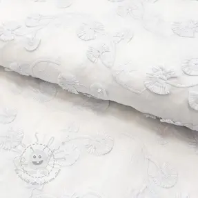 Baumwollstoff VOILE EMBROIDERY Flowers with stem white