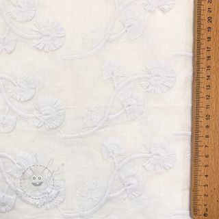 Baumwollstoff VOILE EMBROIDERY Flowers with stem white