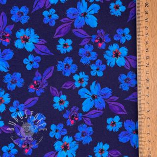 Jersey Hannah flowers blue digital print