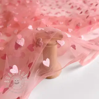 Feintüll Flock shiny hearts old pink