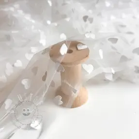 Feintüll Flock shiny hearts offwhite