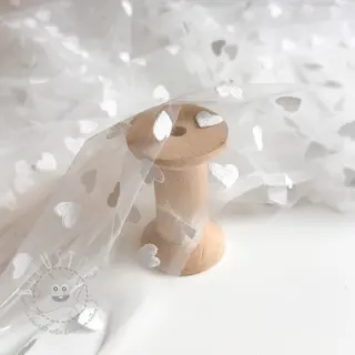Feintüll Flock shiny hearts offwhite