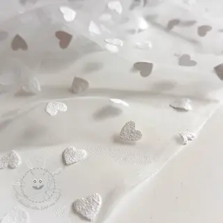 Feintüll Flock shiny hearts offwhite