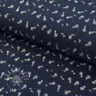 JEANS STRETCH Small retro flowers dark blue