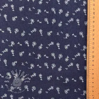JEANS STRETCH Small retro flowers dark blue