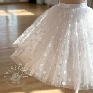 Feintüll Flock shiny hearts offwhite