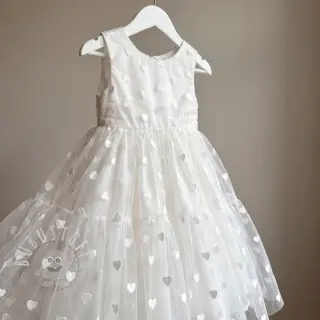 Feintüll Flock shiny hearts offwhite