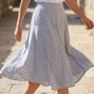 Leinen mit Baumwolle Stripe navy
