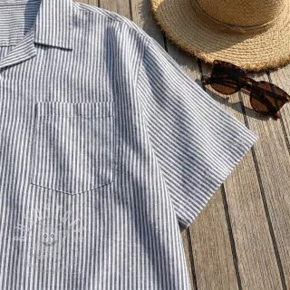 Leinen mit Baumwolle Stripe navy