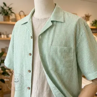 Leinen mit Baumwolle Stripe dark green