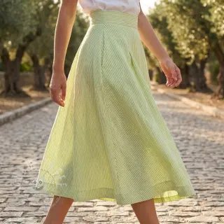 Leinen mit Baumwolle Stripe lime