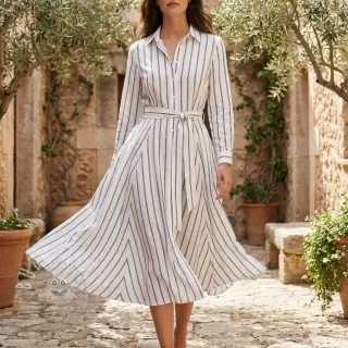 Leinen mit Viskose Pin navy