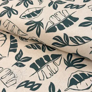 Dekostoff Linenlook Leaves dark petrol
