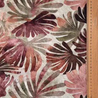 Dekostoff SLUB Leaves burgundy digital print