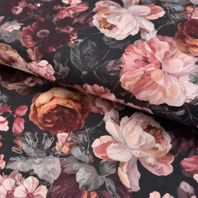 Dekostoff SLUB Bouquet burgundy digital print