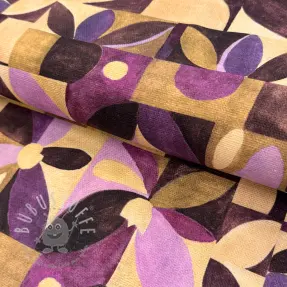 Dekostoff SLUB Abstract flowie aubergine digital print