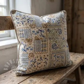 Dekostoff Linenlook Blue heritage digital print