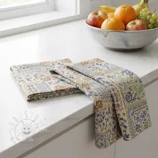 Dekostoff Linenlook Blue heritage digital print