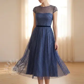 Feintüll DOTS dark blue