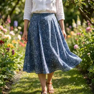 Viskosestoff RAYON POPLIN White flowers design C