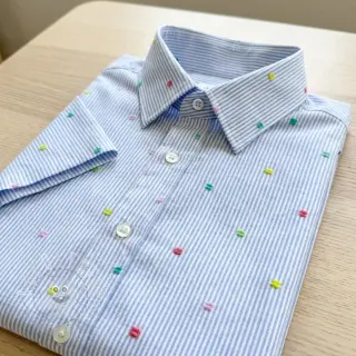 Baumwollstoff DOBBY Stripe and dotty blue