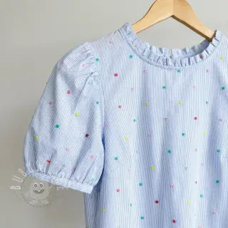 Baumwollstoff DOBBY Stripe and dotty blue