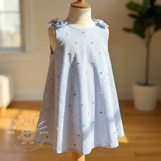 Baumwollstoff DOBBY Stripe and dotty blue