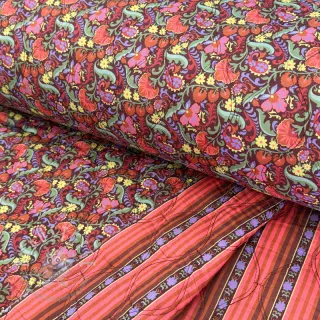 Baumwollstoff VOILE STEPPED Paisley flowers brown digital print