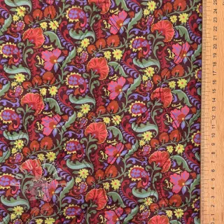 Baumwollstoff VOILE STEPPED Paisley flowers brown digital print