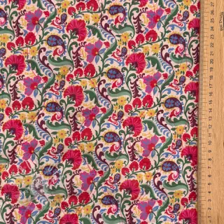 Baumwollstoff VOILE STEPPED Paisley flowers white digital print